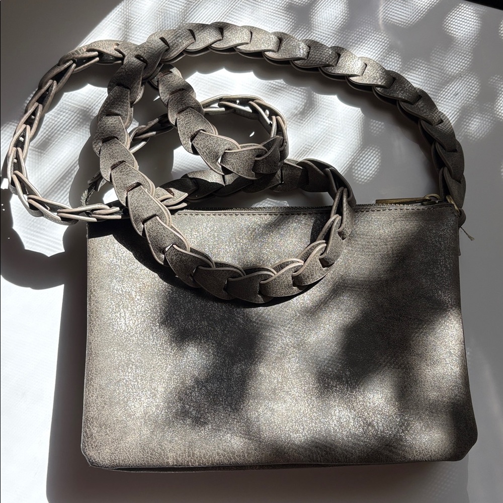 Anthropologie small olive green crossbody unique strap vegan leather 6x9x4